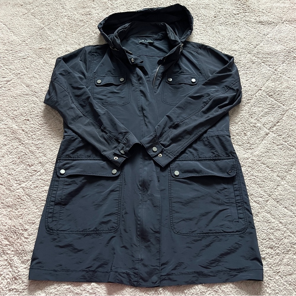 Theory Anorak Navy Blue Black Jacket Preppy Minimalist Quiet Luxury Capsule Sz 2